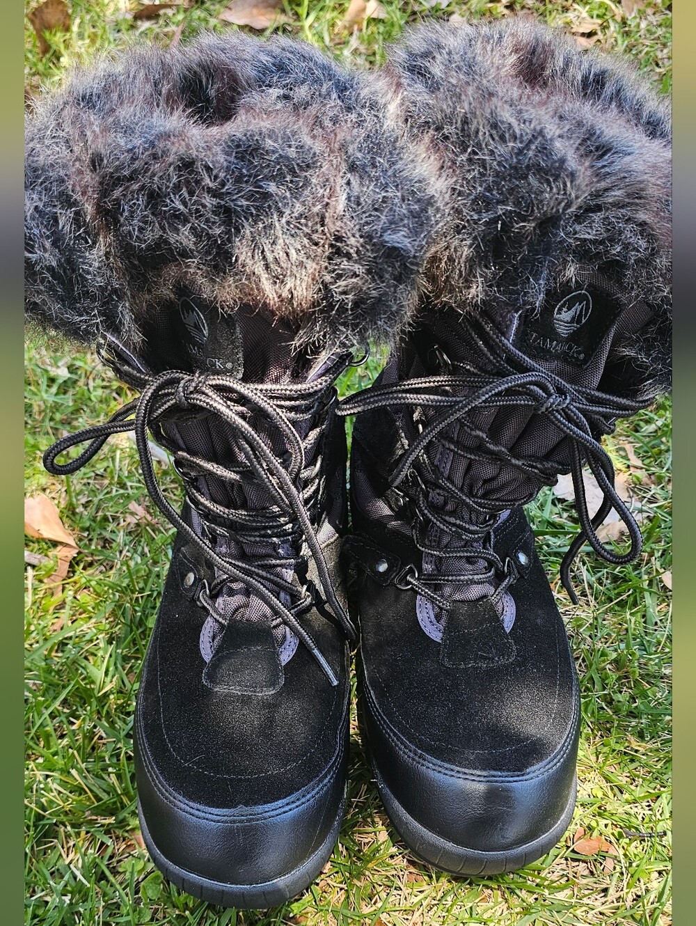 Women's Black Faux-Fur Lace-Up Snow Boots
